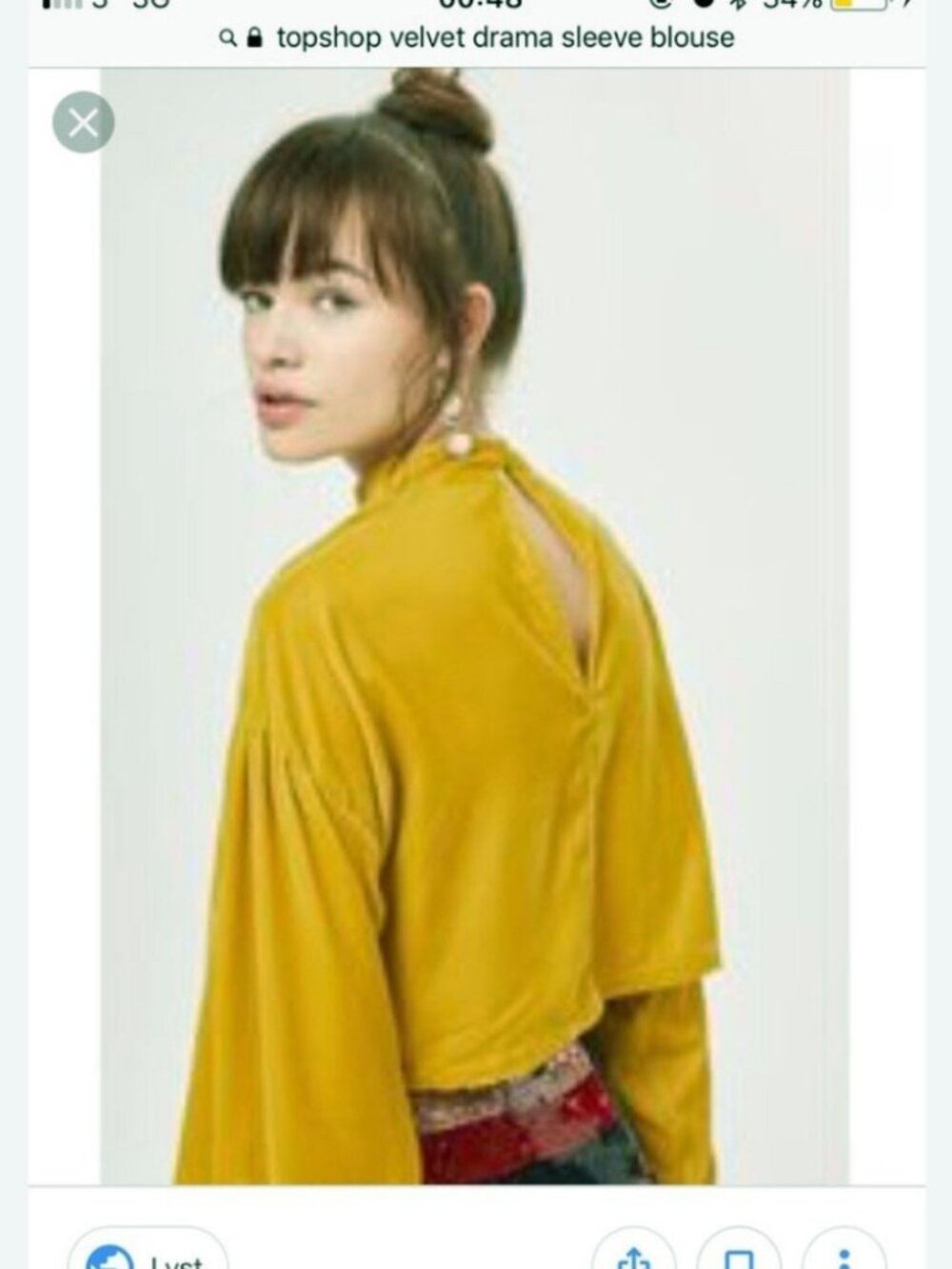 NWT Topshop Velvet Drama Balloon Sleeve Blouse Mustard / chartreuse yellow